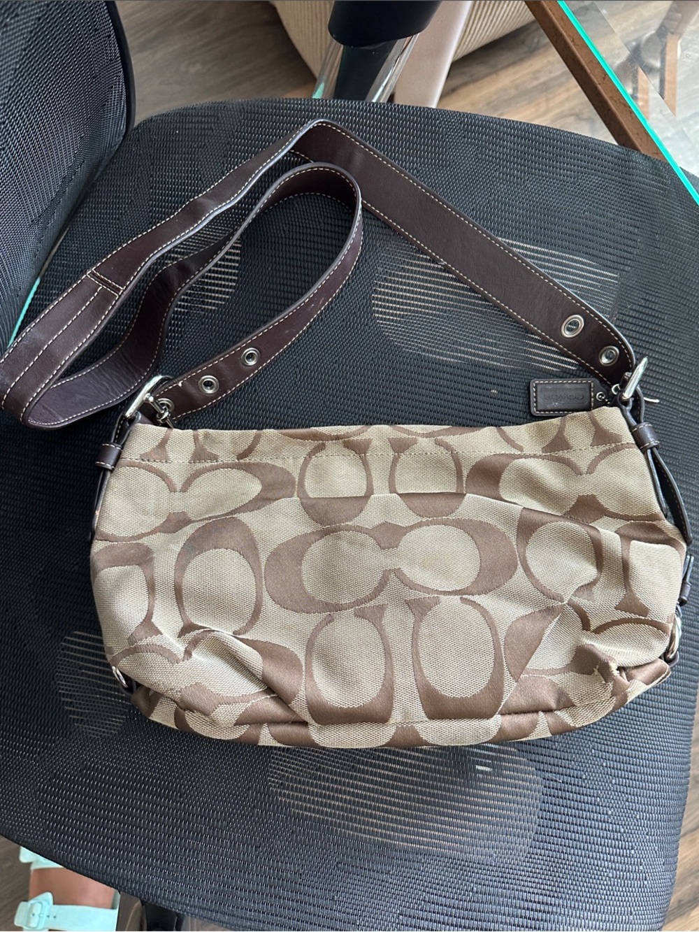 Vintage Coach Signature Jacquard Convertible Duffle Hobo F15068